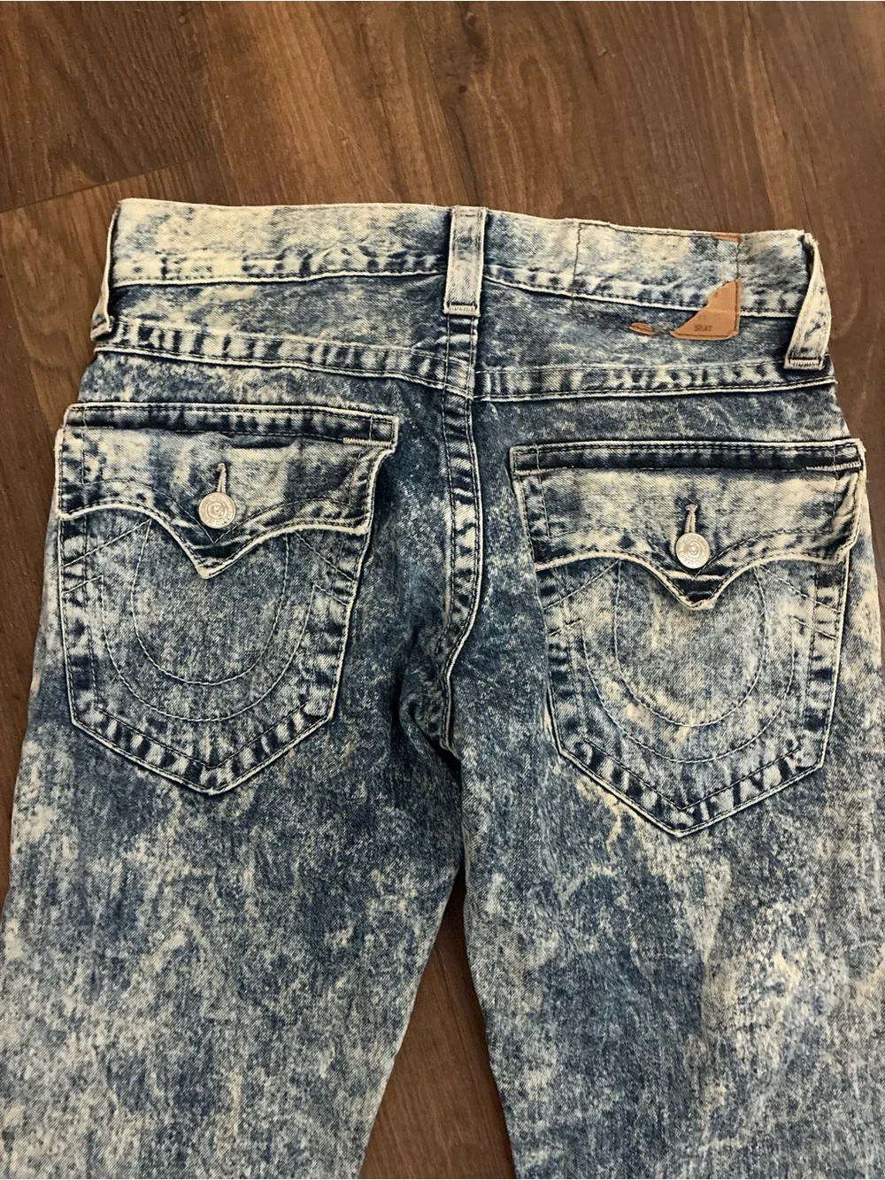 Men's True Religion Acid Wash Blue Jeans - Classic Straight Fit